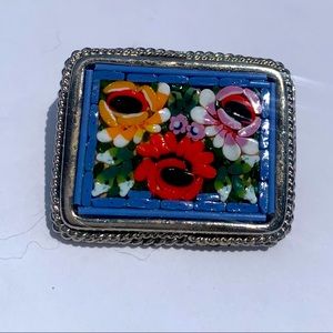 Micro Mosaic Brooch Pin Vintage Made in Italy